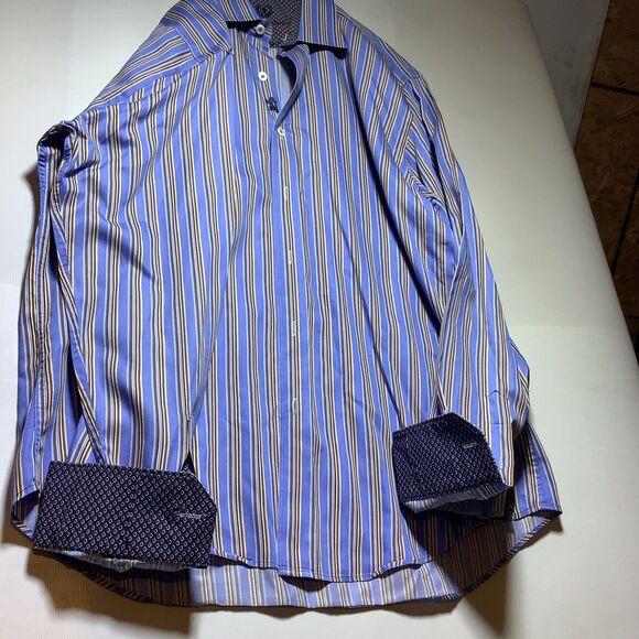 Bugatchi Uomo Men’s  Dress Shirt, Flip Cuff Blue Large - Picture 5 of 9